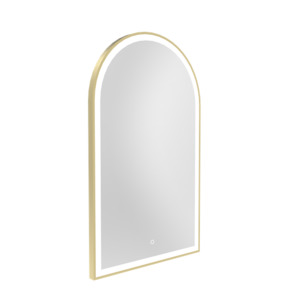 BROADWAY FRAMED BRUSHED BRASS ARCH LED MIRROR WITH BUILT IN DEMISTER