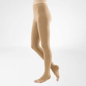 Medical Leg Supports: VenoTrain Micro Compression Stockings, Pantyhose, Class 1, Open Toe, Caramel