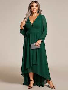 Mother of the bride dress: Belindy emerald chiffon long sleeve dress s18 Express NZ wide