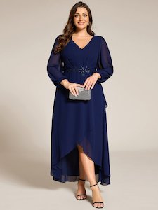 Mother of the bride dress: Zahara navy bell sleeve events dress s16 Express NZ wide