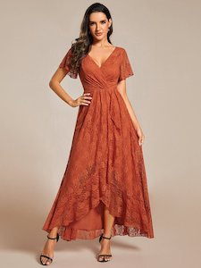 Mother of the bride dress: Steph burnt orange high low gown s14-16 Express NZ wide