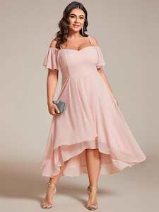Bridesmaid Dresses: Angel drop sleeve knee length bridesmaid dress