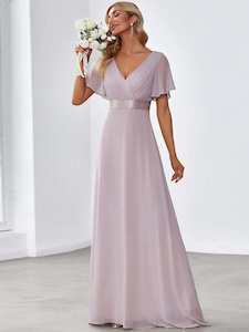 Bridesmaid Dress: Billie flutter sleeve bridesmaid dress in lilac s10 Express NZ wide