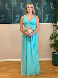 Color Aqua: Veda full length classic chiffon bridesmaid dress in aqua Express NZ wide!