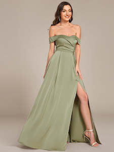 Nz Size 14: Hazel Light Olive Satin Bridesmaid Dress with Slit and lace up back