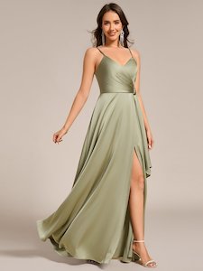 Nz Size 14: Holly thin strap satin bridesmaid dress with split