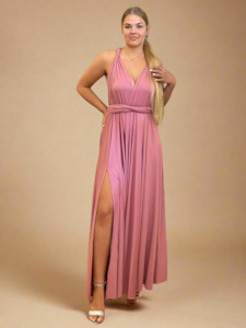 Luxe Dusky Rose Infinity dress with split Express NZ wide