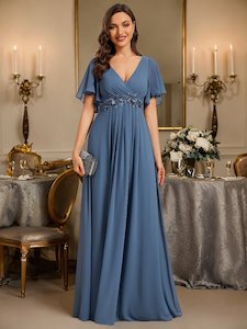 Darnika dusky navy short sleeve chiffon dress s14 Express NZ wide