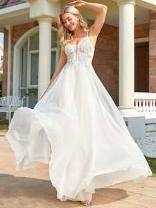 Lace: Leigh wedding dress with decorative beading in ivory/nude s10  Express NZ Wide