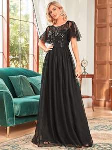 Color Navy: Georgia flutter sleeve evening dress in black s14 Express NZ wide
