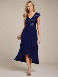 Color Black: Hailey mother of the bride sequinned cap sleeve dress