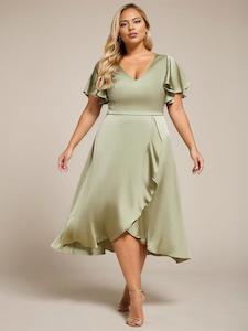 Rebecca light olive satin dress with sleeve s8 Express NZ Wide