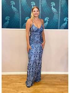 Michelle lace up dusky blue sequin ball gown s12-14 Express NZ wide