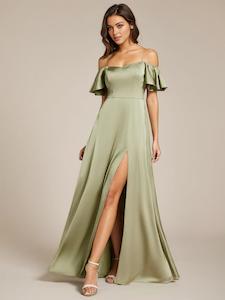 Nz Size 14: Vivian satin drop sleeve ball or bridesmaid dress with split