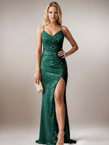 Nz Size 12: Denise emerald sequin ball dress with strappy back Express NZ wide