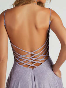 Tara sparkling A-Line ball dress with back detail Express NZ wide