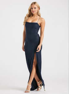 Emily navy blue sparkling ball dress with split Express NZ wide
