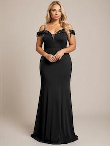 Tara black evening or school ball dress with sequins s18-20 Express NZ wide