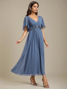 Corrieanne dusky navy midi dress Express NZ wide