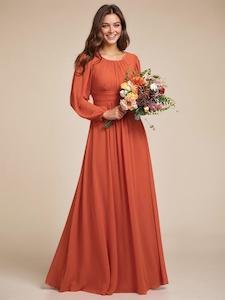 Color Navy: Rachel burnt orange full sleeve bridesmaid gown Express NZ Wide