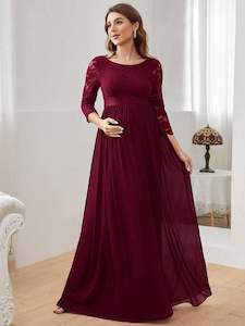 Pricilla Burgundy Sleeved Maternity Gown Express NZ Wide
