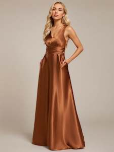 Heidi copper A line bridesmaid gown with pockets Express NZ Wide