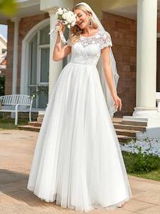 Wedding Gown: Keeva cap sleeve lace and tulle wedding dress in ivory s8 Express NZ wide