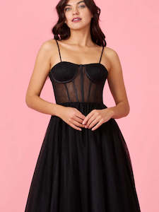 Color Black: Jessy stunning black corset dress with lace up Express NZ wide