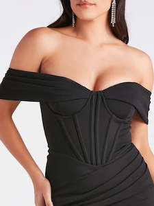Color Black: Marlene off the shoulder corset dress s6 Express NZ wide