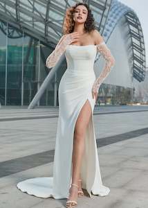 In Stock: Cassandra off shoulder Ivory wedding gown s12 Express NZ wide
