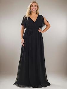 Nz Size 12: Tia black chiffon short sleeve full length gown s12 Express NZ wide