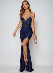 Ball Dress: Beyonce navy sequin and stretch satin dress Express NZ Wide