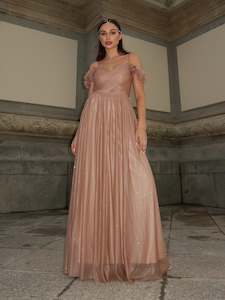 Lidia rose gold soft tulle evening ball dress s18 Express NZ Wide