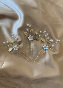 Gold leaf pearl hair pin set Express NZ Wide