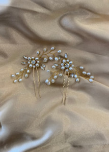 Gold rhinestone pearl hair pin 2 set Express NZ Wide