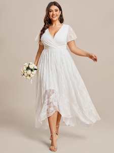 Wedding Gown: Patty lace high low wedding dress in Ivory