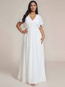 Tyler short sleeve chiffon wedding dress in ivory