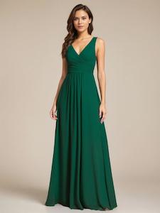 Bridesmaid Dress: Justine emerald chiffon sleeveless classic bridesmaid dress s18 Express NZ Wide