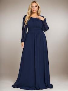 Rachel plus size boat neck full sleeve gown in navy s20 Express NZ wide
