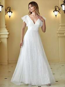 Tiana lace tulle wedding dress with flutter sleeves in Ivory s18 Express NZ wide