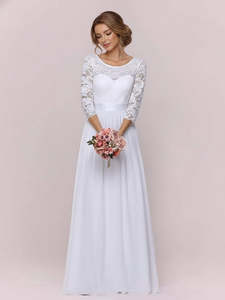Wedding Gown: Pricilla wedding dress with sleeve in white s16 Express NZ Wide