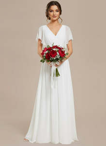 Wedding Gown: Reena ivory chiffon wedding dress s18 Express NZ Wide