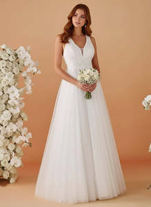 Wedding Gown: Tahlia Backless V Neck tulle wedding dress