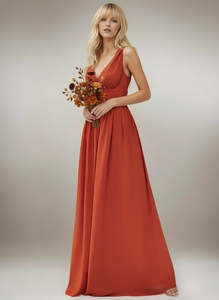 Bridesmaid Dresses: Veda V neck chiffon bridesmaid dress in burnt orange s10 Express NZ Wide