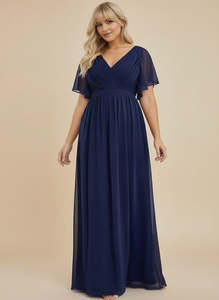 Bridesmaid Dresses: Tia navy split sleeve chiffon bridesmaid dress s12 Express NZ Wide