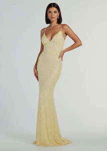 Kerryn Lace-Up Pastel yellow Sequin Formal Dress Express NZ wide