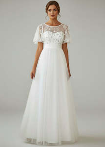 Wedding Gowns Under 500: Jen flutter sleeve tulle wedding dress in Ivory s10 Express NZ wide