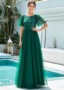 Sequined Leaf Collection: Georgia evening formal dress in emerald s12 Express NZ wide