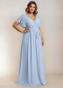 Tia bridesmaid dress with sleeves in chiffon ice blue Express NZ Wide