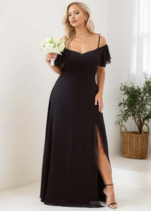 Bridesmaid Dresses: Aurora evening dress in black chiffon s16 Express NZ wide